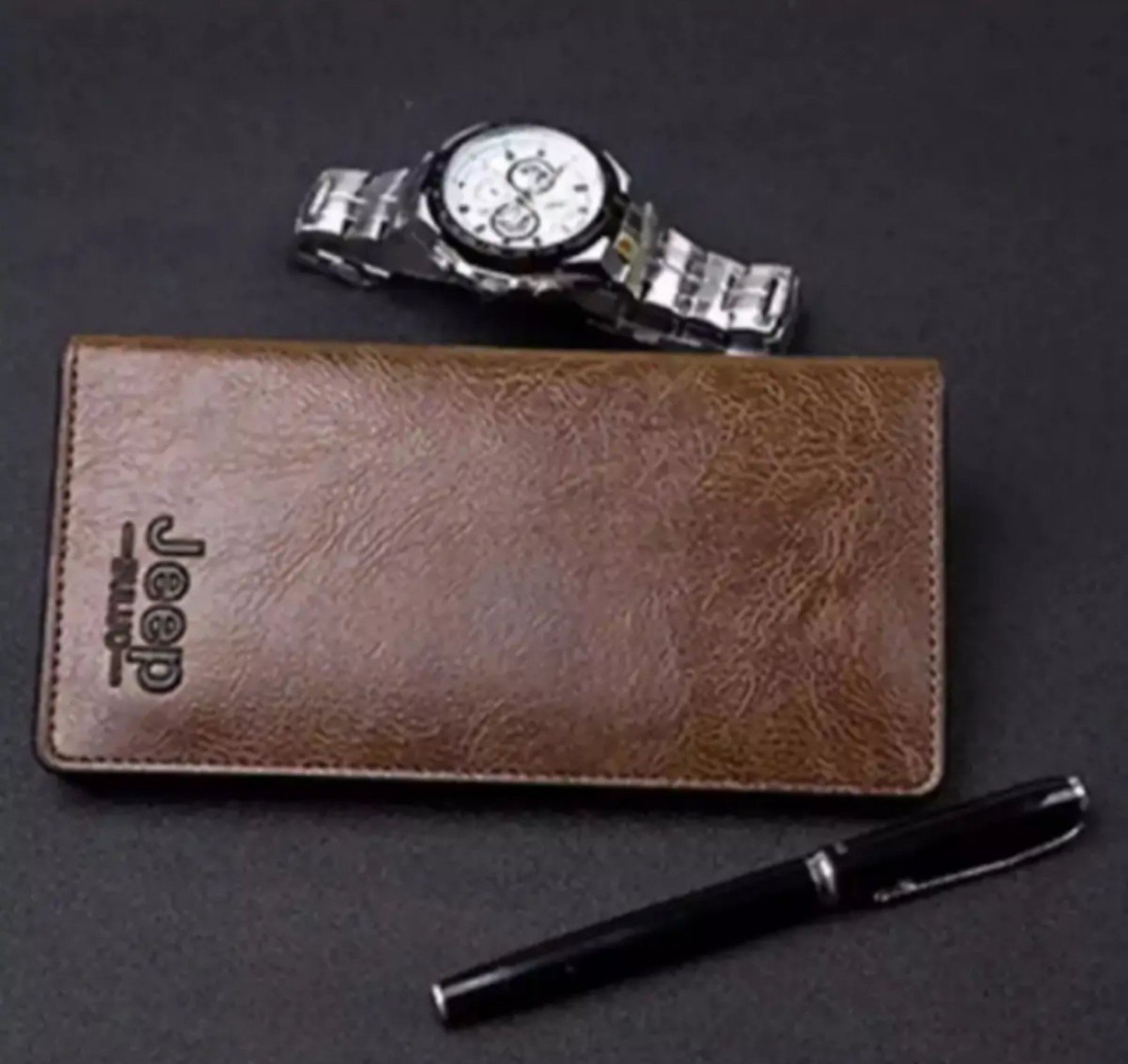 Jeep Chocolate High quality High Capacity Artificial Leather Long Wallet for Man